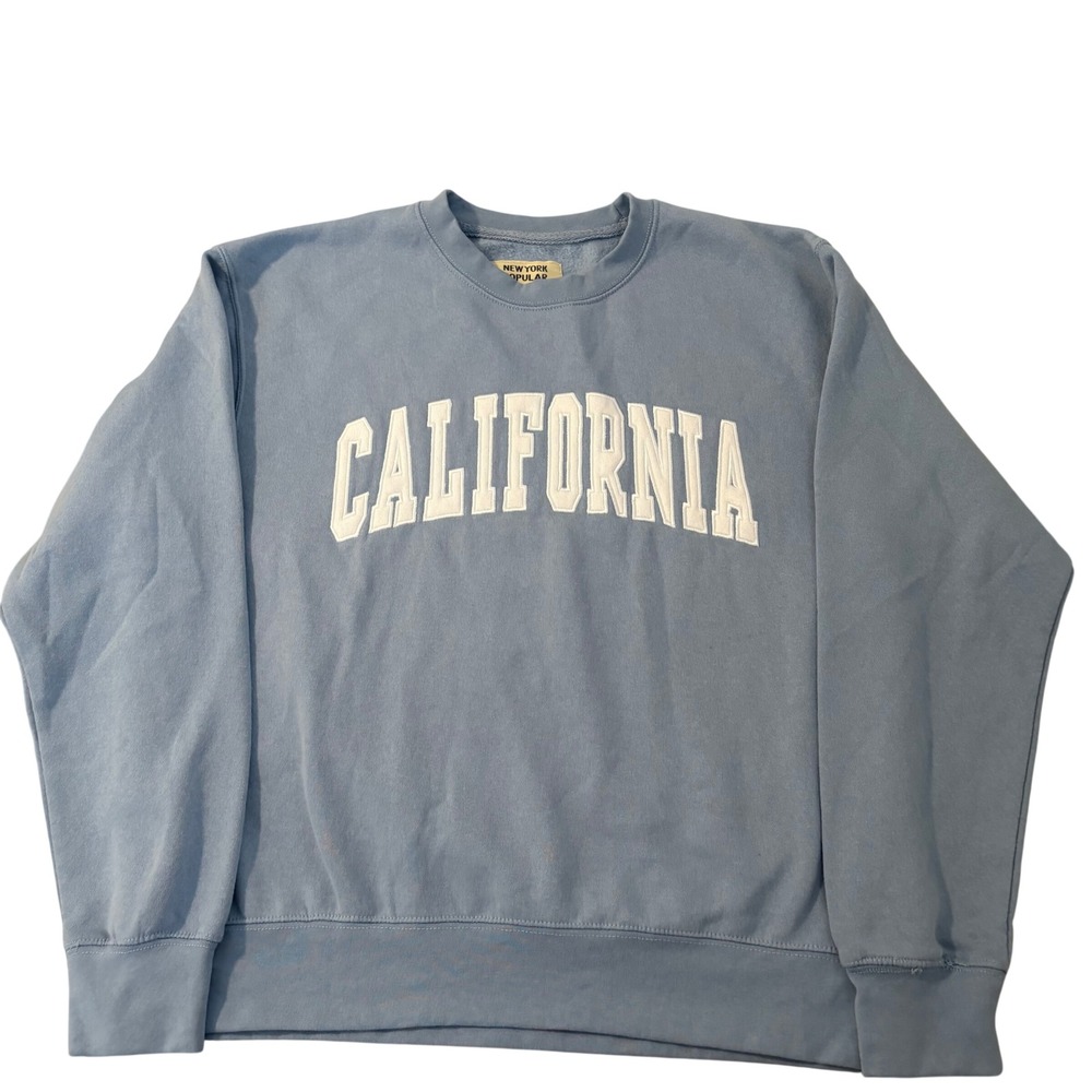 New York Popular California Graphic Sweatshirt Light Blue Mens Large Pullover
